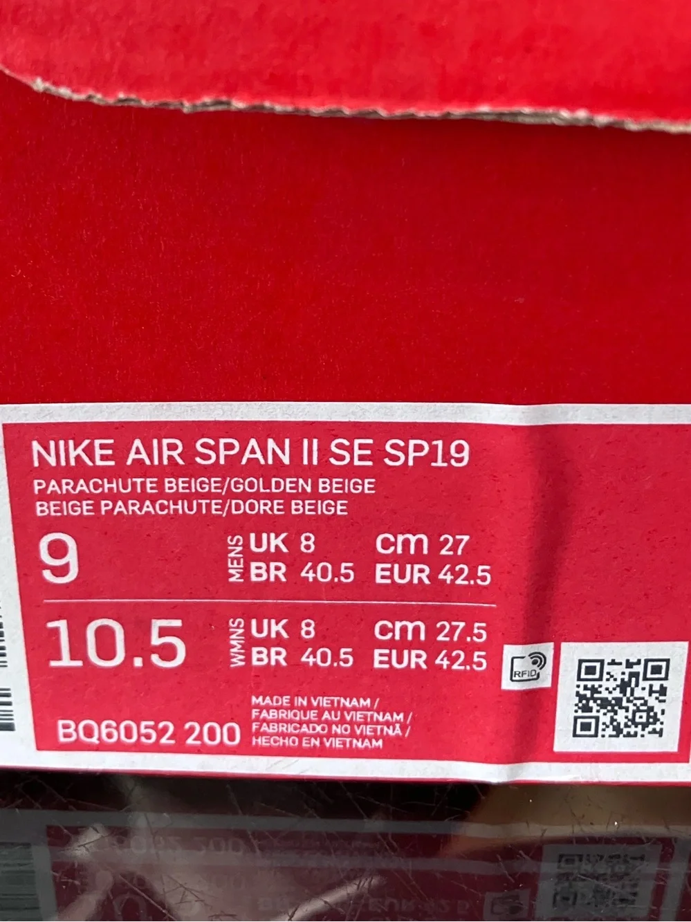 Nike Air Span 2 SE SP19 Parachute Beige Size 9